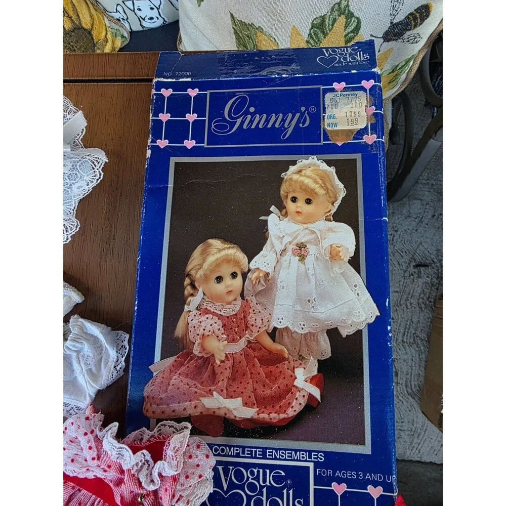 Vintage Ginny Vogue Dolls Lot and Wardrobe Outfit Sets OG box doll stand